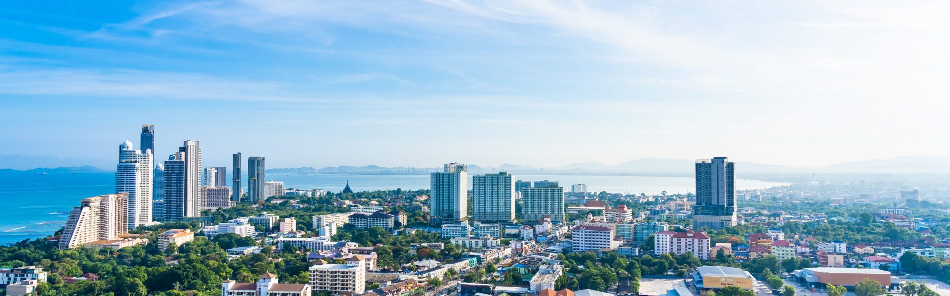 Pattaya Chonburi Thailand - 28 May 2019 : Beautiful landscape and cityscape of Pattaya city is popular destination in Thailand with white cloud and blue sky